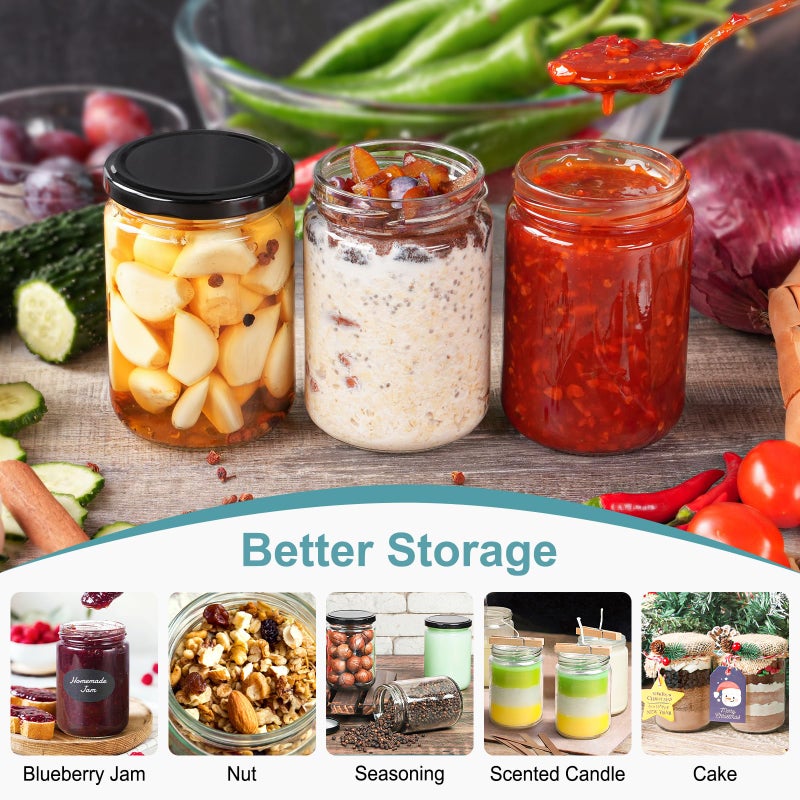 Ritayedet 12oz Glass Jars with Lids, 20 Pcs Empty Candle Jars for Making Candle, Mason Canning Jars for Spice, Jam, Liquid, Baby Food Storage, Meal Prep, Craft, DIY Gift, Sample Container, Dishwasher Safe - Image 5